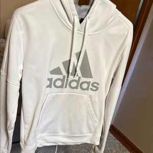 Adidas Classic White Hoodie with Gray Emblem